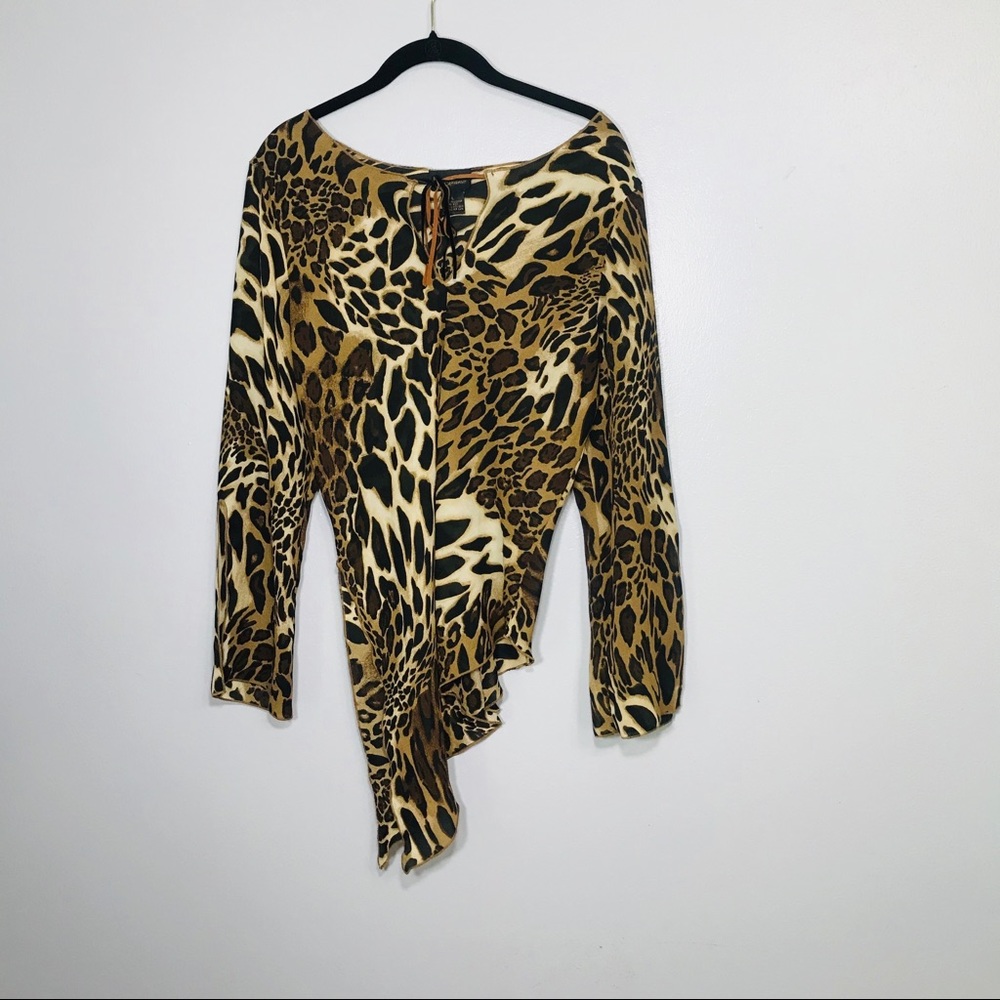 Milano Animal Print Asymmetrical Top Sheer Large